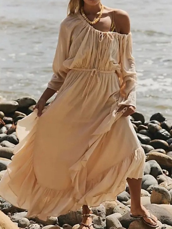 Free People Dresses & Skirts - MEDIUM FREE PEOPLE FREE-EST MAXI RUFFLE TIERED DRESS CREAM